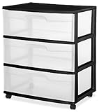 Sterilite 29309001 Wide 3 Drawer Cart, Black Frame