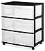 Sterilite 29309001 Wide 3 Drawer Cart, Black Frame with Clear Drawers and Black Casters, 2-Pack