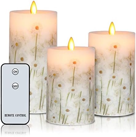 Flameless Candles Real Wax Battery Operated Candles H4"5"6" xD3" Moving LED Flame Pillar Candles Set with Remote