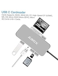 USB C Hub, Abox Type C Hub con 2 puertos USB 3.0 y CF SD Micro Lector de tarjetas SD, compatible con MacBook Pro, Chromebook y más dispositivos USB Type C, gris