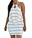 Huusa Womens Sexy Layered Ruffle Striped Halter Party Club Mini Dress