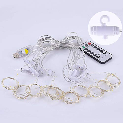 LightsEtc Curtain Light 300 LED Window Curtain String Lights with Remote Timer USB Powered Bedroom Curtain Lights for Party Wedding Home Garden Outdoor Indoor Wall Decoration, Warm White, 9.8 x 9.8 ft