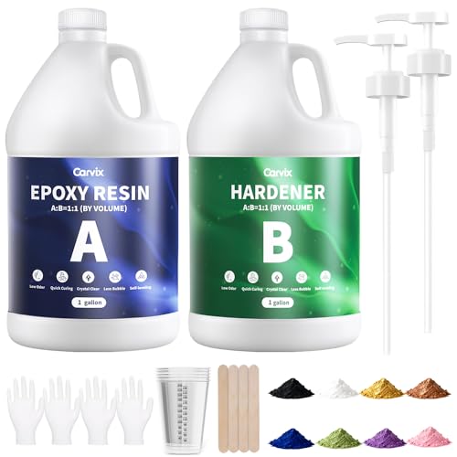 Carvix 2 Gallon Crystal Clear Epoxy Resin & Hardener Kit, Bubble-Free High Gloss for Casting Coating Wood Jewelry Art, Perfect for Beginners