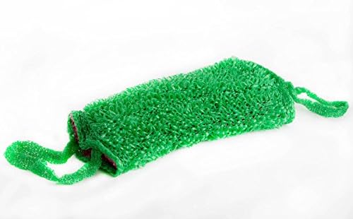 Scrub Sponge for Body "Two in one" - Massage Effect and Exfoliating Dead Skin in Shower and Bath - True Hard Bast Wisp with hand for Back Scrub (Green)