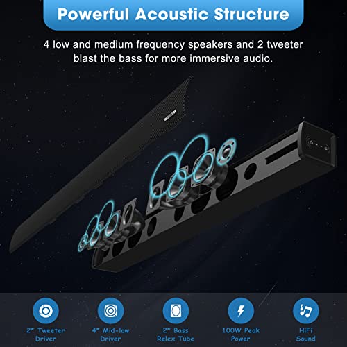 100 Watt 34 Inch TV Sound Bar with Builtin Subwoofer, BESTISAN Home Theater System Wired and