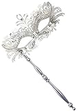 Coxeer Masquerade Mask on Stick Halloween Mask Metal Laser Cut Venetian Mask