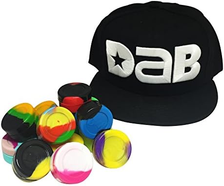 10 Non Stick Silicone Kitchen Wax Flat Jar Containers + Snapback Hat (Black / White)