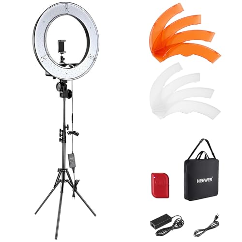 NEEWER Ringlicht mit Stativ Set: 18 Zoll/45cm Außen 55W 5600K Dimmbare LED Ringleuchte mit Bluetooth Fernbedienung für Handy/Kamera für YouTube TikTok