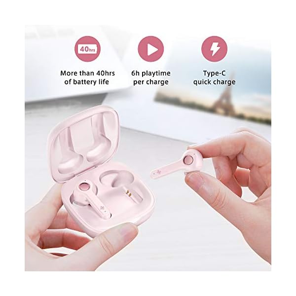 Wireless-Earbuds-Boltune-Bluetooth-V52-Earbuds-with-4-Microphones-in-Ear-Stereo-Crystal-Clear-Bluetooth-Headphones-USB-C-Quick-Charge-IPX8-Waterproof-40Hours-Playing-Time-SingleTwin-Mode-Pink Wireless Earbuds, Boltune Bluetooth V5.2 Earbuds with 4 Microphones in-Ear Stereo Crystal-Clear Bluetooth Headphones USB…