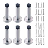 TLBTEK Silver Stainless Steel Door Stopper with Sound Dampening Rubber Bumper,Chrome Wall Mounted Modern Door Stops,Brushed Finish Door Stop for Wall Protector with Hardware Screws 3.7inch (6pcs)