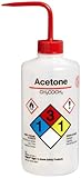 Nalgene 2425-0501 LDPE Right-To-Know Acetone Safety Wash Bottle, 500mL Capacity, 28mm Polypropylene Closure (Pack of 6)