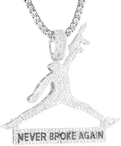 Jump Man Never Broke Again Custom Pendant Solitaire Chain 24" Full Iced Out Dunk Charm