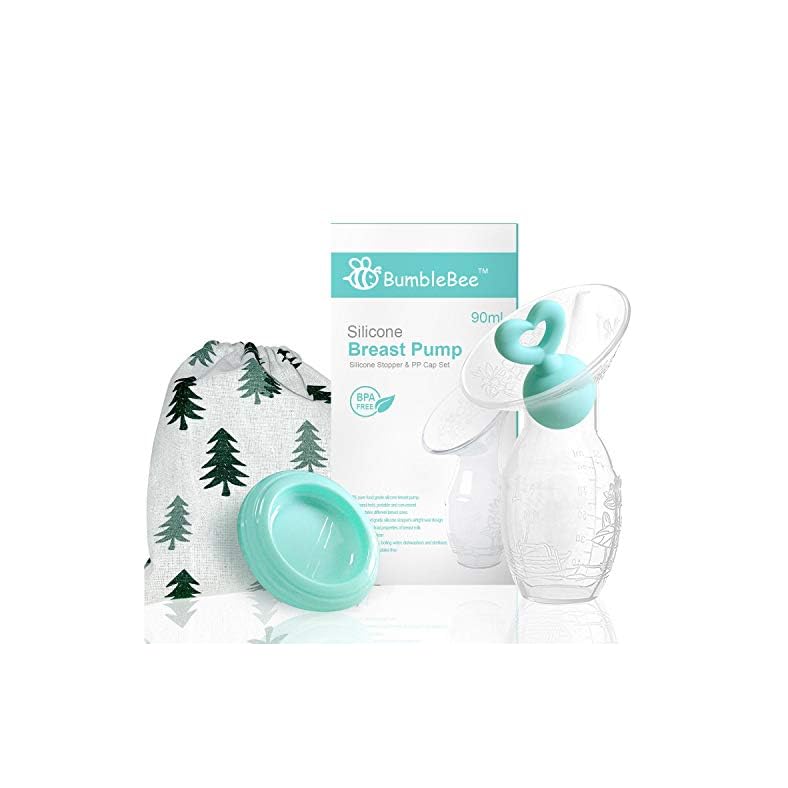 BumbleBee Manual Breast Pump with Breastfeeding Milk Saver Stopper& lid in Gift Box Food Grade Silicone