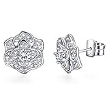 Van Chloe Women 925 Sterling Silver Love Rose Flower Stud Earrings White Gold Plated CZ Diamond Earrings Studs for Women Girls