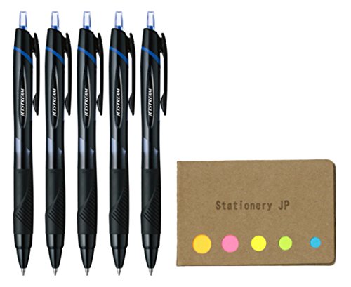 Uni-ball Jetstream Retractable Ballpoint Pen, Medium Point 0.7mm, Blue Ink, 5-Pack, Sticky Notes Value Set