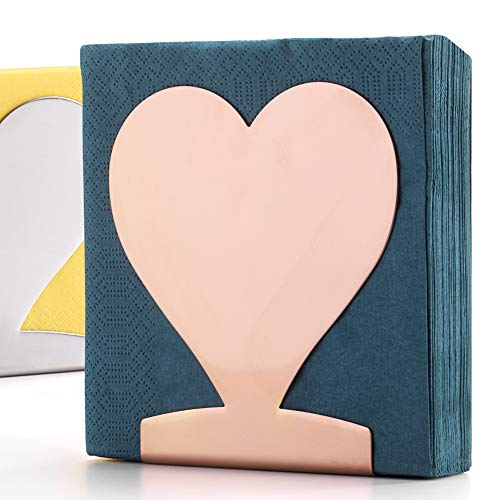 Simple Napkin Holder Stainless Steel Small Love Heart Square Paper Towel Holder Dispenser Upright Cocktail Metal Cute Napkins Holder Rose Gold