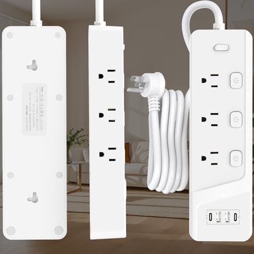 KIROGILY Multicontacto Regleta Extension Electrica con Protector Supresor de Picos Voltaje, Enchufe Plano, 1.8 M, 6 Tomas de Ca y 4 USB (2 USB-C), Sleek Socket, Excelente para Oficina y Hogar