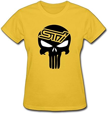Womens 100% Cotton Crewneck Slim Fit Custom The Punisher Skull STI Subaru Racing T Shirt Yellow S