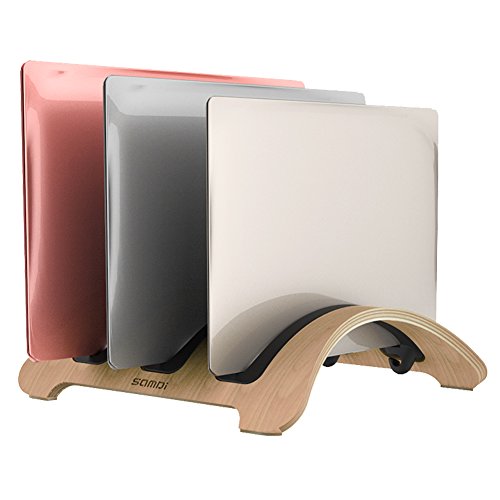 SAMDI Notebook Computer Stands, Vertical Laptop Stand 3 Slots More Space-saving for Wooden Desktop Holder for Macbook Air, Macbook Pro, Notebooks – (White Birch)