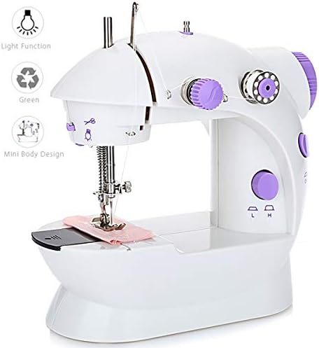 BISOZER Mini Sewing Machine, Portable Electric Sewing Machine Crafting Mending Machine Household 2- Speed Double Thread with Light and Foot Pedal Control Button for Fabric Clothing Home Travel Use