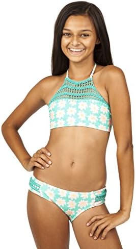 Raisins Girls Floral Pop Blooming Lotus Crochet High Neck Halter Set 7-16-16-RG17-PRGN