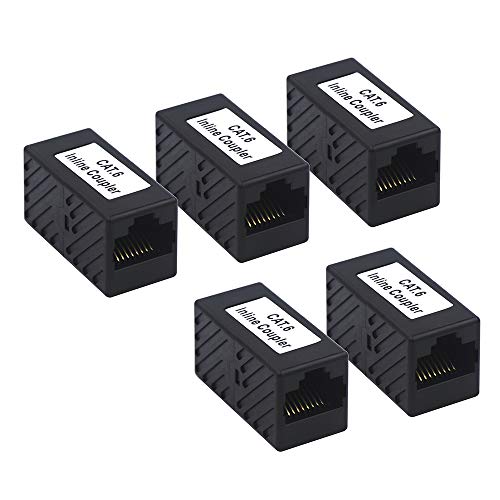 VCELINK RJ45 Inline Coupler Cat6, 5-Pack Ethernet Coupler Female to Female UTP, Ethernet Extender Adapter Connector for Cat6/Cat5E/Cat5 Network Cable, Black