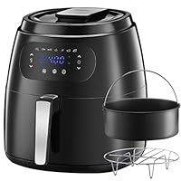 OMORC 7.6QT Large Air Fryer w/Capacity Expansion Rack & Cake Pan, 1700W Air Fryer XXL Oven w/Digital Screen, Hot Air Fryer Cooker w/Keep Warm Function, 8-15 modes, Recipe(ME181)