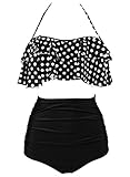 Dearlove Women's Retro Falbala High Waist Bikini Set Top Bottom Swimsuit Bathing Suits