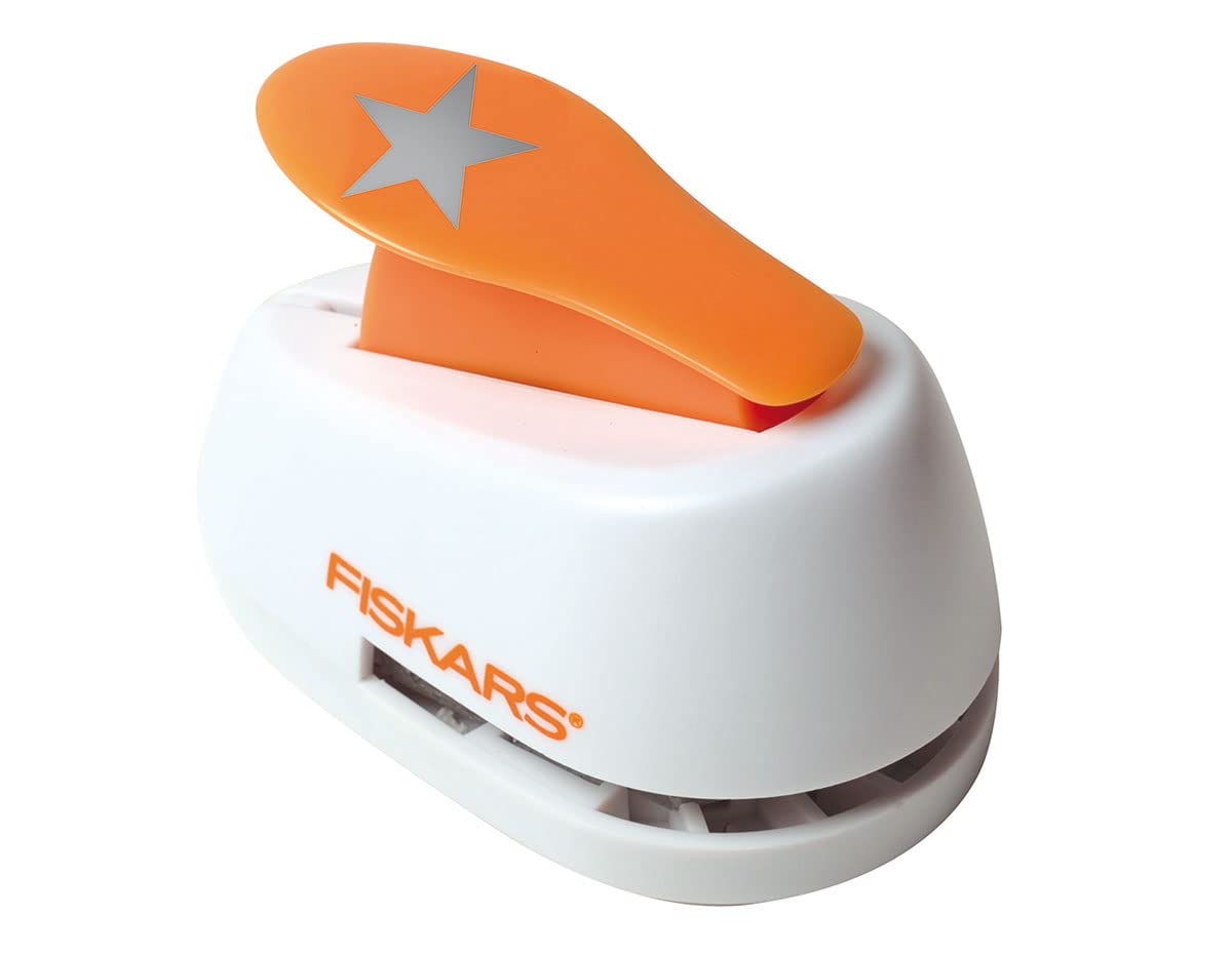 Fiskars Motive Lever Punch, Star, Diameter 2.5 cm, for Left And Right Handers, Steel/Plastic, White/Orange, Lever Punch, M, 1004722