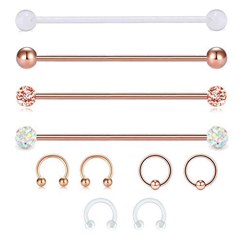 JFORYOU 14G Cartilage Earring Industrial Barbells Surgical Steel Cartilage Tragus Helix Earring Flexible Bioplast Retainer, 1 1/2(38mm),Rose Gold