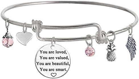 TISDAYou are Loved You are Valued You are Beautiful You are Smart Inspirational Jewelry Bracelet Expandable Bangle Gift for Women girl