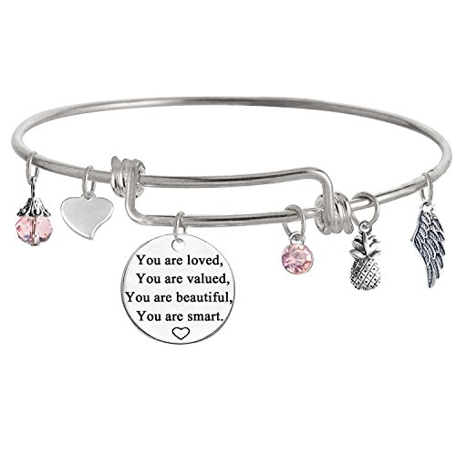TISDAYou are Loved You are Valued You are Beautiful You are Smart Inspirational Jewelry Bracelet Expandable Bangle Gift for Women girl