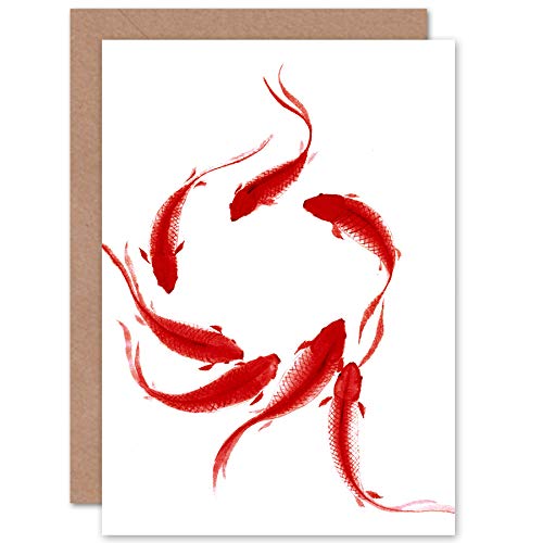 Wee Blue Coo Koi Fish Painting Greeting Card With Envelope Inside Premium Quality