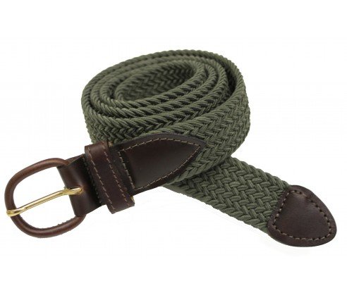 "Miami" Braided Elastic Belt Made in USA by Thomas Bates (M (34-36), Olive)