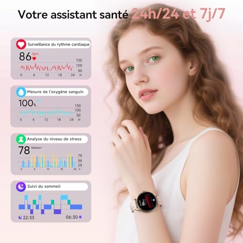 Montre Connectée Femme pour Samsung, iPhone, Android, 1.57" Smartwatch avec Appel Bluetooth, Montre Femme Surveillance de la Fréquence Cardiaque/Sommeil, 3ATM étanche, 120+ Modes Sport, Podometre