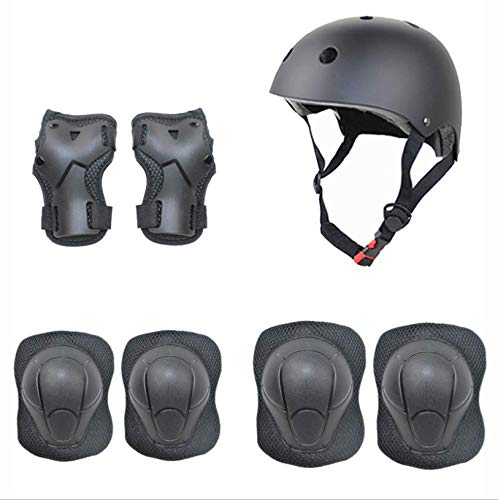 IPurpleBTS 7 Pieces Helmet Protective Gear Set Safety Pads Set for Roller Scooter Skateboard Bicycle(3-8Years Old) (Color : Black)