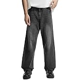 LOGEQI Mens Baggy Hip Hop Jeans Wide Leg Streetwear Jeans Loose Fit Y2K Skater Denim Pants
