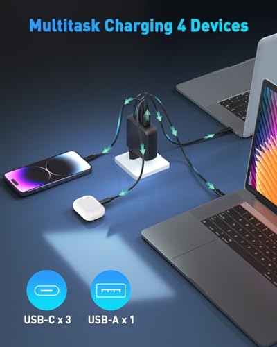 100W USB C Charger, 4 Port USB-C Fast Charger Block Plug Compatible with MacBook Pro/Air, iPad/Pro/Air/Mini, iPhone 16/15, Galaxy S24/S23 & Plus, PPS, 2m C to C Cable Included