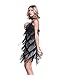 kayamiya Women' 1920s Tassels Straps Dress Gatsby Cocktail Party Fringed Costume Flapper Dresses Black Silver M