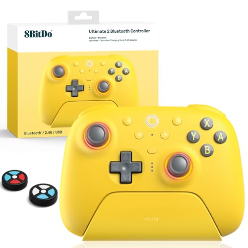 8Bitdo Ultimate 2 Bluetooth Controller Für Switch 2, Switch, Windows-PC, TMR-Joystick-Update, RGB-Feuerring, Umschaltbare Hall-Effekt-Taktauslöser, Vibration, N