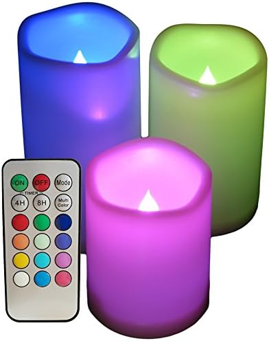 SWEETIME Multi Color Changing Flameless Candles with Timer, Led Outdoor Waterproof Candles, Battery Operated Candles with Flickering Flame for Christmas(4" 5" 6" Set of 3 Ivory).
