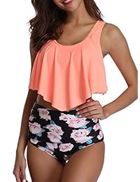 Century Star traje de baño de dos piezas con estampado de volantes de cintura alta para dama