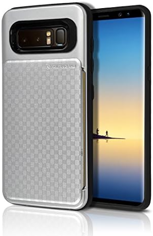Note 8 Push Hidden Wallet Case [Card Slot] [Heavy Duty] [Slim Fit] [Textured Grip] Dual Layer Hybrid Tough Shield Drop Protection Back Bumper Hard Holder Cover Samsung Galaxy Note8 (Silver)