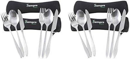 4 Pack Stainless Steel Portable Utensil Sets (Knife Fork Spoon) in Case to Go Camping Cutlery Mess Kit with Lightweight Neoprene Pouch