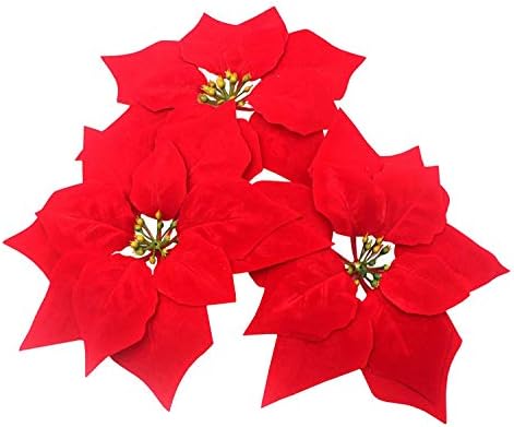 HMILYDYK 24PCS Christmas Decor Artificial Flowers Red Poinsettia Xmas Tree Ornaments 8 INCH Red Flowers