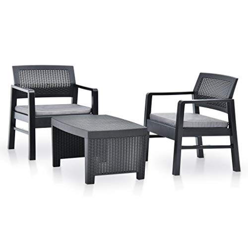 vidaXL Gartenmöbel 3-TLG. Balkonset Sitzgruppe Gartenset Balkonmöbel Sitzgarnitur Lounge Gartengarnitur Tisch 2 Sessel Kunststoff Anthrazit