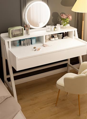 knee length dresses for ladies Simplistic White Makeup Vanity Standard Wood Floor Vanity with Drawer for Bedroom, Black main image 1
