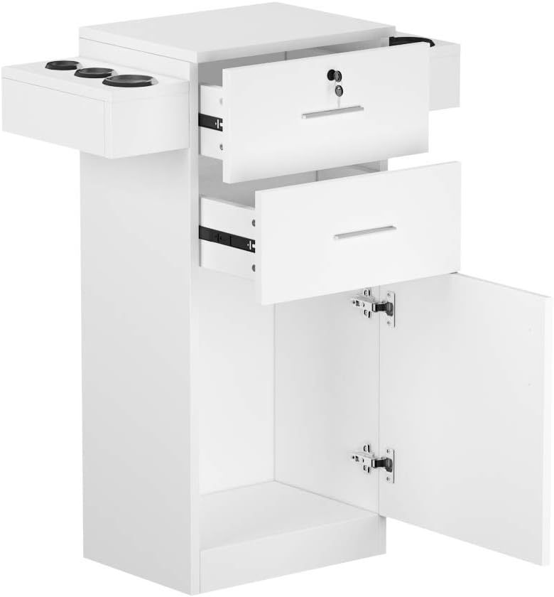 Pannow Salon Wood Storage Station Cabinet, 2 Drawer & 1 Large Cabinet Salon Hair Styling Equipment Drawer with Lock,Beauty Furniture Hairdressing Cabinet Storage Coloring Station: Kitchen & Dining