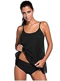 Vanbuy Women's Layered Mesh Stripes Tankin Swimsuit with Briefs