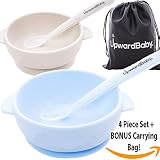 5 Piece Silicone Baby Bowls Set with Guaranteed Suction and Spoons| UpwardBaby | Bonus Carrying Bag | for Babies Kids Toddlers | BPA Free | See Video Demonstration